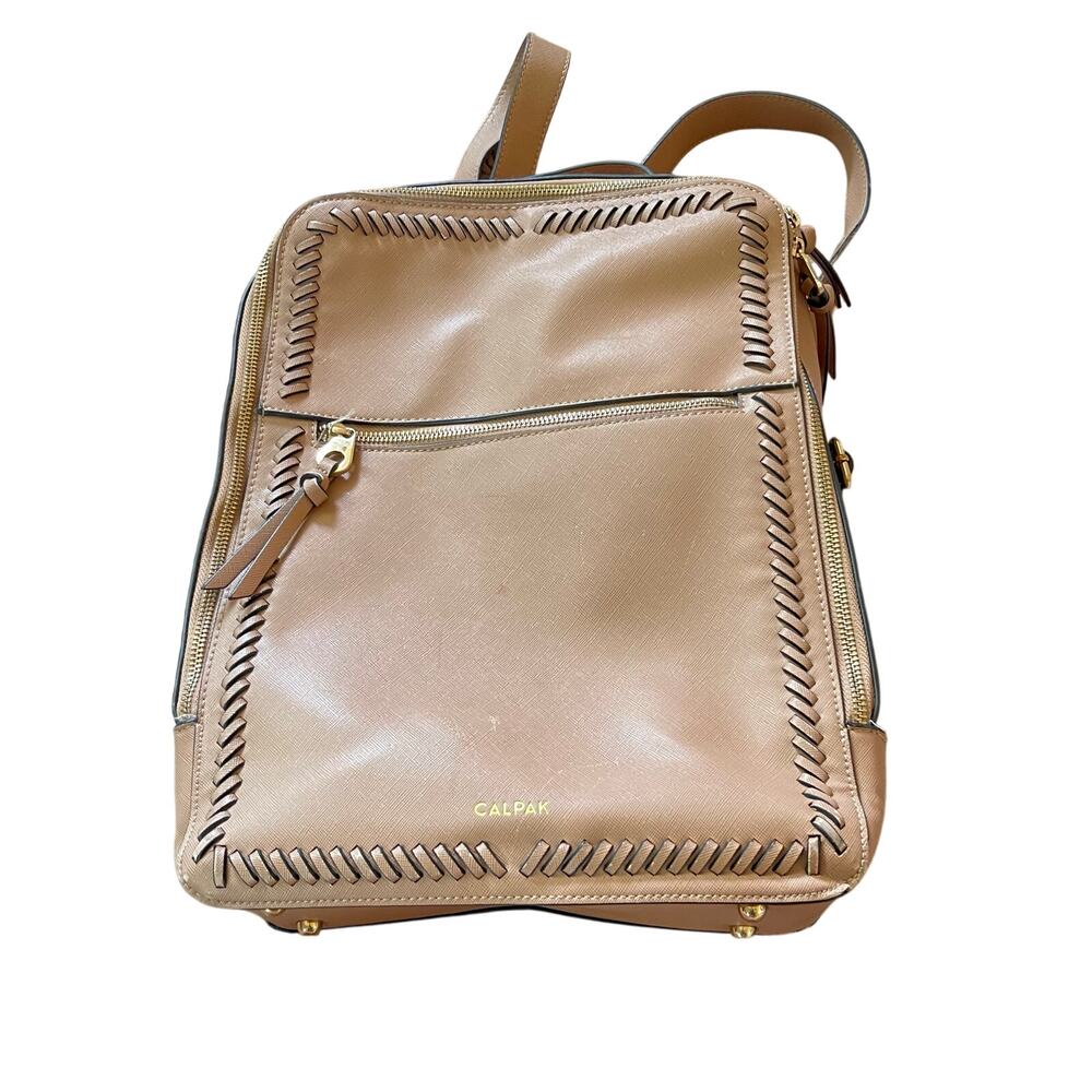 Calpak Faux Leather Backpack‎ Tan with Whipstitch Trim in mauve